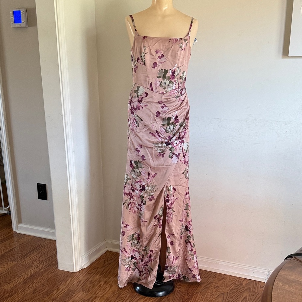 NWT David’s Bridal Floral Bridesmaid Pink Maxi Dress